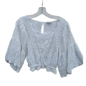 American Eagle White Eyelet Lace Blouse - XS Boho Chic